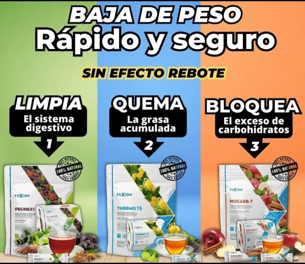 🔥 Trío Reductor FuXion – PRUNEX 1 + THERMO T3 + NOCARB T